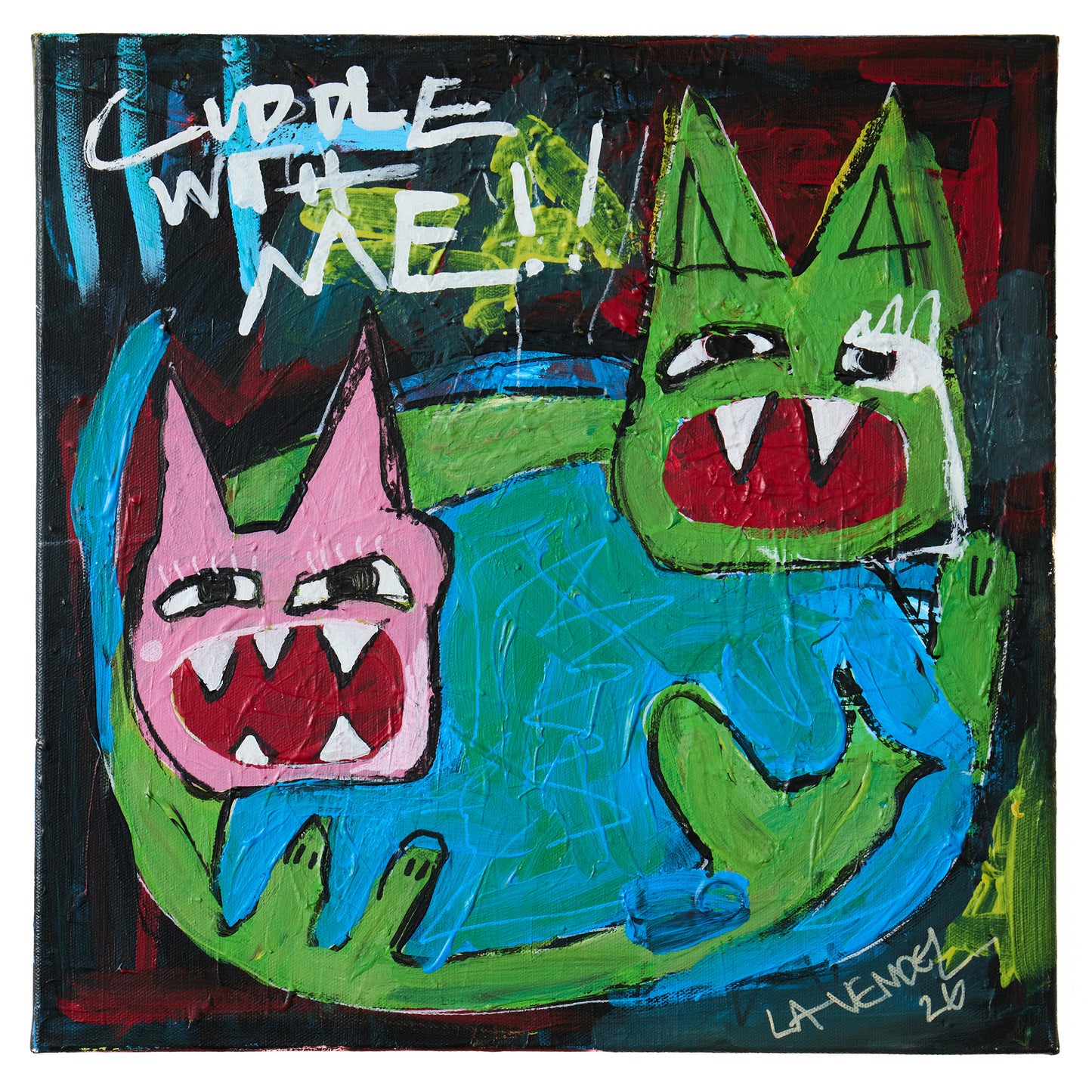 “Cat Attack Returns”, Original mixed media painting