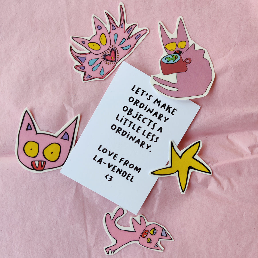 5-pack fake tattoos, Pink Cats