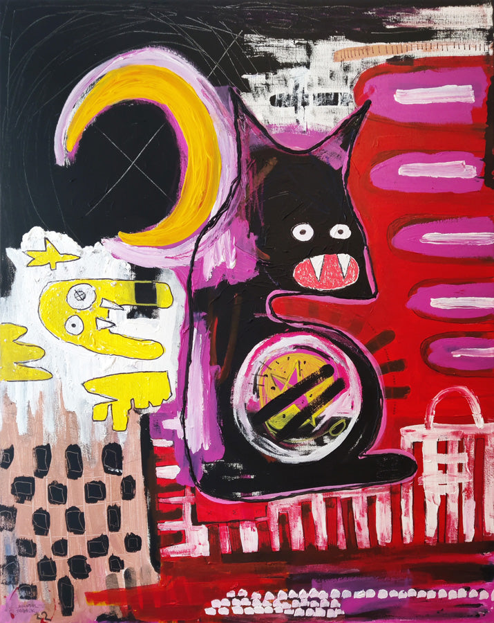 “Can I be a Cat and a Moon For Tonight?”, 2022 – Original Neo-Expressionist