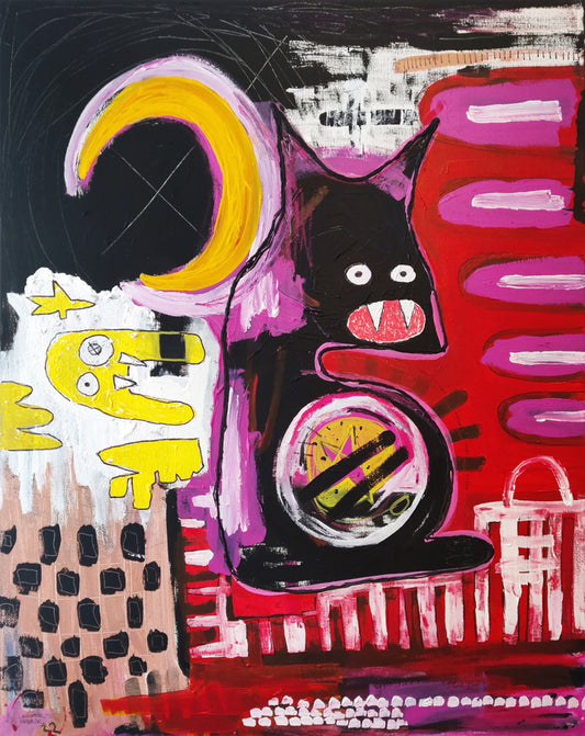 “Can I be a Cat and a Moon For Tonight?”, 2022 – Original Neo-Expressionist