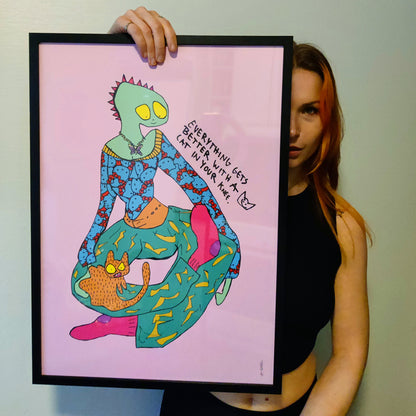 Everything Gets Better With a Cat in Your Knee, Fine Art Print