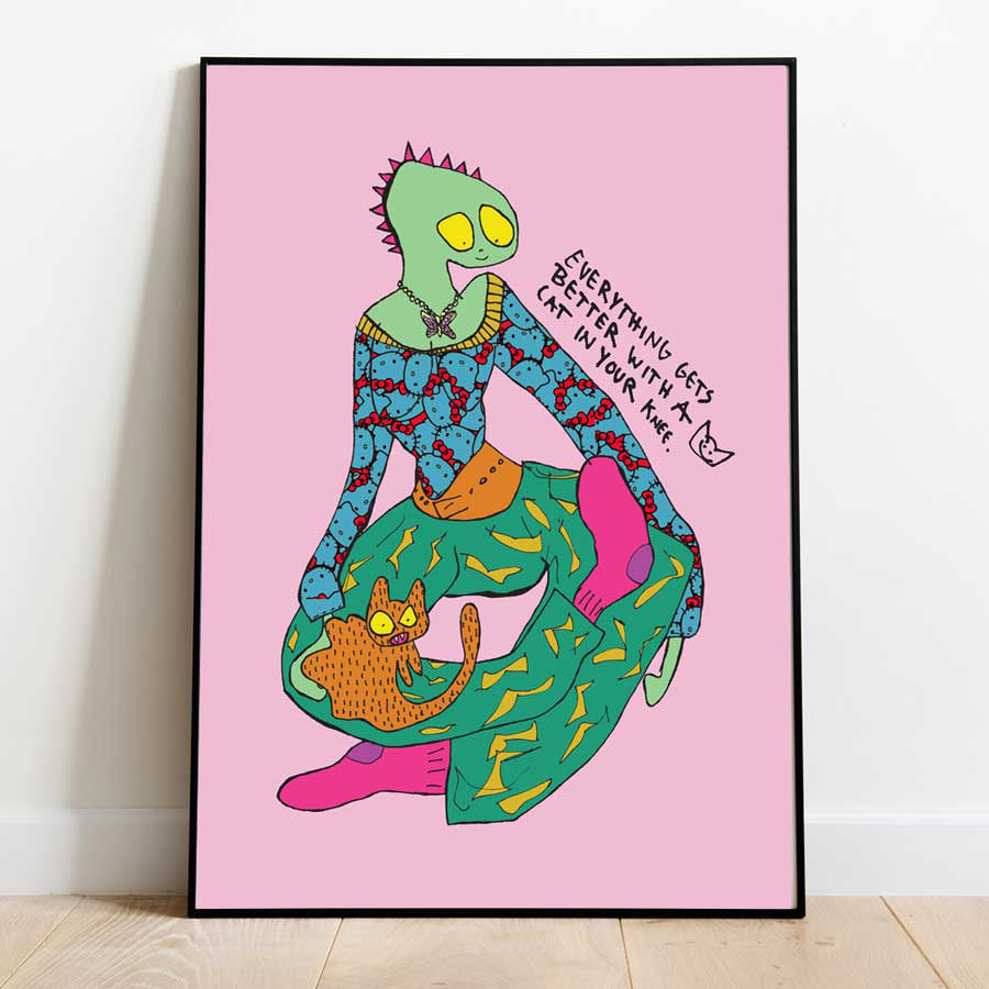 Everything Gets Better With a Cat in Your Knee, Fine Art Print