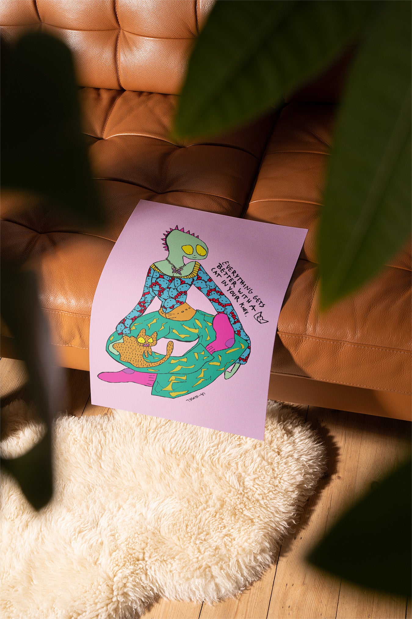 Everything Gets Better With a Cat in Your Knee, Fine Art Print