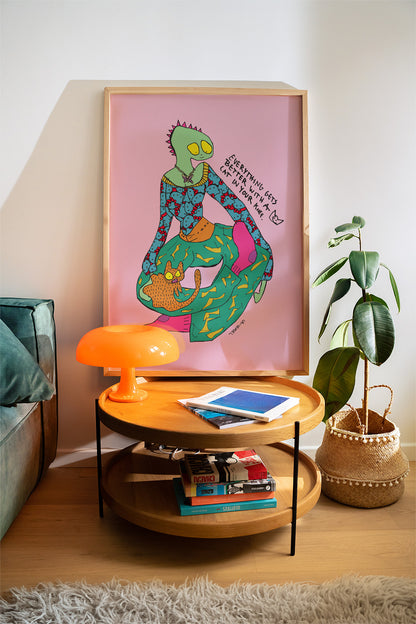 Everything Gets Better With a Cat in Your Knee, Fine Art Print