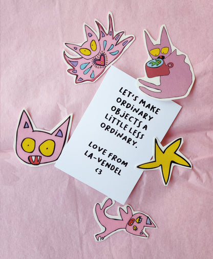 5-pack fake tattoos, Pink Cats