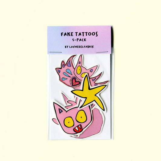 5-pack fake tattoos, Pink Cats