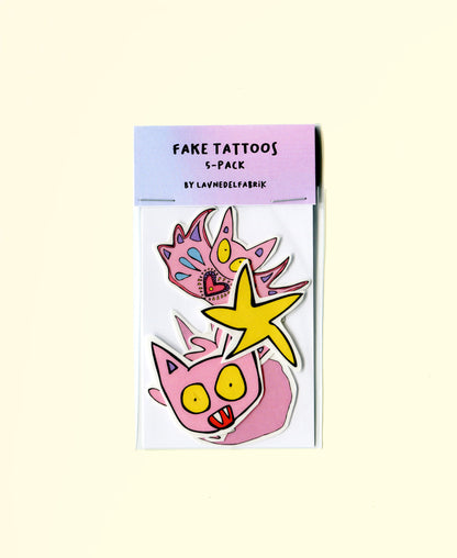 5-pack fake tattoos, Pink Cats